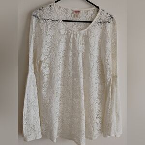 Mossimo XL Floral Lace Embroidered Long Bell Sleeve Ivory Cream Off White Top